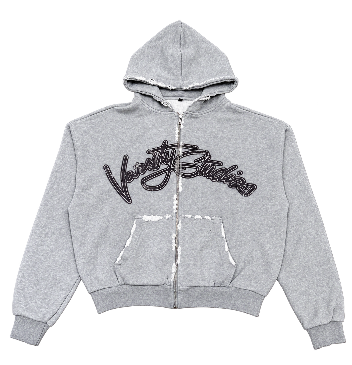 SCRIPT ZIP HOODIE GREY