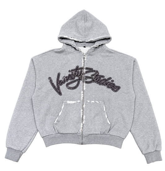 SCRIPT ZIP HOODIE GREY